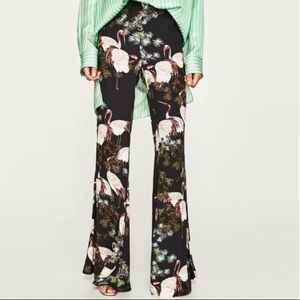 NWT Zara Flared Crane Bird Pants